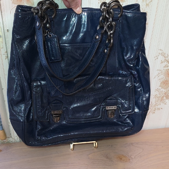 Coach Handbags - Coach Poppy Blue Glossy Leather Tote Bag